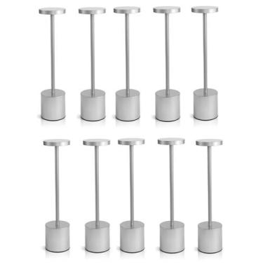 Imagem de Kit 10 Luminárias de Mesa Candeeiro Led Prata Sem Fio Tutto Home Recar