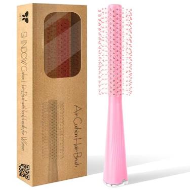 Imagem de SHIDOW Escova de cabelo pequena redonda para mulheres – Escova de plástico leve com cerdas de nylon, ideal para cabelos curtos, franja e volume da raiz - rosa