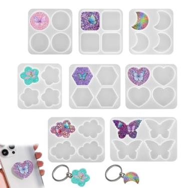 Imagem de lasuroa 8 Molde em Resina com Tamanhos de Carretel de Crachá, 8 Estilos Silicone Multifuncional Moldes para Porta-Chaves Suportes Telemóveis Fabrico Joias