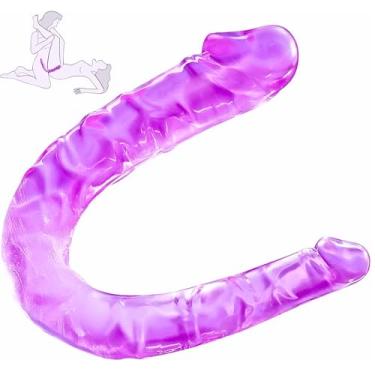 Imagem de Consolo Dildo Duplo Realístico Dupla Penetração Macio Vertebrado Sexo Penis Prótese Penis De Borracha Jelly Macio Orgasmo Feminino