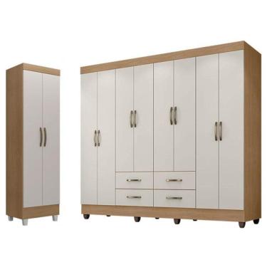 Imagem de Guarda Roupa Casal Porto E Armário Multiuso Lite Natuire Off White – Leão