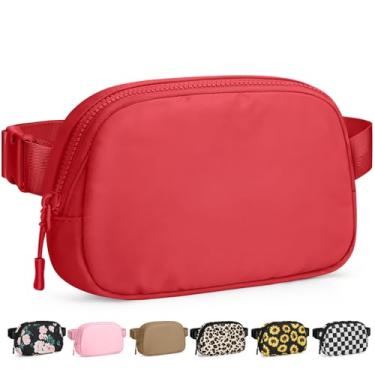 Imagem de Pritent Pochetes femininas transversais à prova d'água com alça ajustável e bolso traseiro com zíper nas costas, bolsas transversais modernas para treino, viagens, Vermelho coral, Small