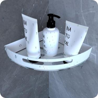 Imagem de Suporte Porta Shampoo Para Banheiro De Canto Inox Branco - MetalCromo