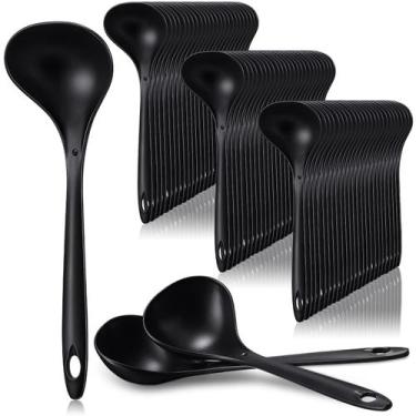 Imagem de Colheres de servir Meekoo grandes descartáveis de plástico preto (72 u
