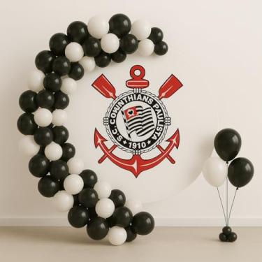 Imagem de Kit 150 Balões Corinthians + Fita de Arco 5m – Preto e Branco – Decoração Festa Infantil e Adulto
