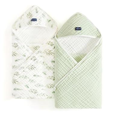 Imagem de GRSSDER Toalha com capuz de algodão musselina absorvente ultra macia pacote com 2 com padrões originais, tamanho extra grande 89 cm x 89 cm envoltório para recém-nascidos e crianças pequenas