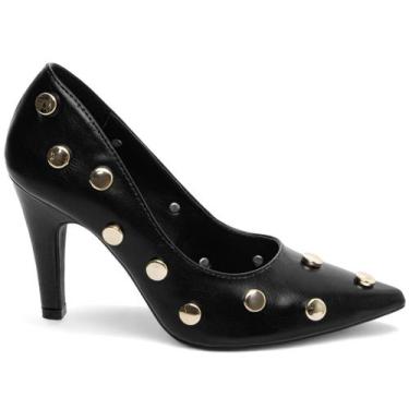 Imagem de Scarpin Sapato Salto Alto Bico Fino Feminina 9cm Apliques PReto - EMIL