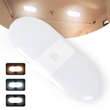 Imagem de HCDCARLGT Luz de teto LED RV, DC 12V-24V, 3 cores TEM Camper luminária com interruptor de toque, iluminação interior RV para trailer/campista/barco, 1800LM branco natural 3000-6500K