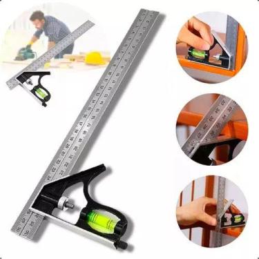 Imagem de Esquadro Ajustável Combinado Inox Alumínio C/ Nível Régua - Gorillaz, 