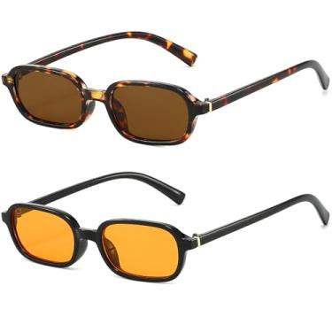 Imagem de BRMHDY Óculos de sol retangulares retrô para mulheres, modernos e fofos dos anos 90, pequenos e retangulares estreitos, A8 tartaruga/marrom + preto/laranja, MM