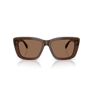 Imagem de Emporio Armani Óculos de sol feminino EA4246U com ajuste universal Cat Eye, marrom transparente brilhante/marrom escuro, 54 mm, Marrom transparente brilhante/marrom escuro, 54 mm