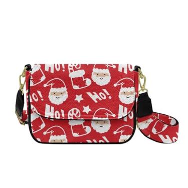 Imagem de COEQINE Bolsa tiracolo impermeável para mulheres, bolsas de ombro de couro para mulheres, bolsa tiracolo grande com alça ajustável, Red Santa Cheer Hohoho