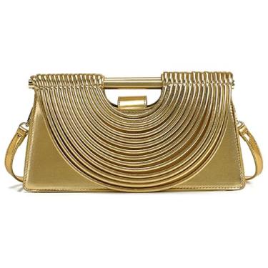 Imagem de Bolsa clutch feminina elegante de couro vegano pequena bolsa de ombro transversal de tecido para noite bolsa de mão com alça superior 2025, Dourado