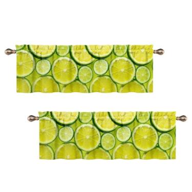 Imagem de Uiiooazy Sanefas de cozinha limão frutas suculentas verde claro amarelo limão sanefa para janela pequena 106x45 cm cortina de janela com bolso para varão para sala de estar, quarto, 2 painéis