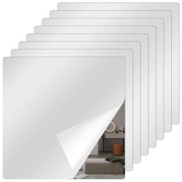 Imagem de Azulejos de espelho de parede bandejas quadradas com adesivo forte folha de espelho flexível para parede de casa decoração faça você mesmo folhas de espelho flexíveis adesivos de parede sem moldura