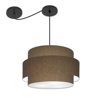 Imagem de Lustre Sala De Jantar Com Desvio Vivare Md-4401 Cúpula Em Tecido 60cm Cáqui 127/220v