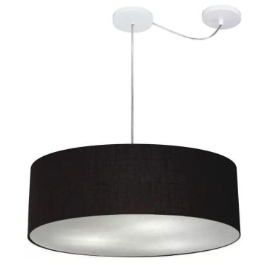 Imagem de Lustre Pendente Cilíndrico Com Desvio De Centro Md-4259 Cúpula Em Tecido 50x15cm Preto - Bivolt