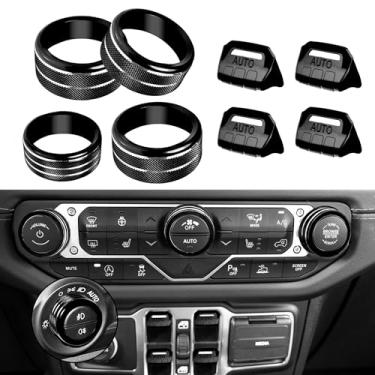 Imagem de 8 peças de capas de botão para acessórios Jeep Wrangler JL JLU 2018-2024 2025 e Gladiator JT 2020-2024 2025 capa de botão de interruptor de janela volume sintonia de rádio ar condicionado anéis de