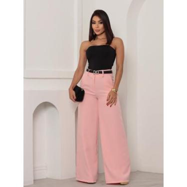 Imagem de Calça pantalona social alfaiataria premium cintura alta casual moda el