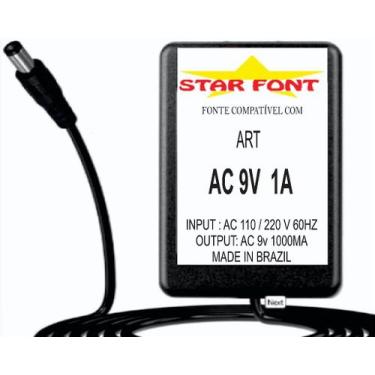 Imagem de Fonte AC 9V 1A para Equipamentos ART - Bivolt - Starfont