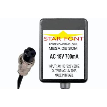Imagem de Fonte AC 18V 0.7A Bivolt para Mesa de Som Mixer Novik NVK NEO - Starfo