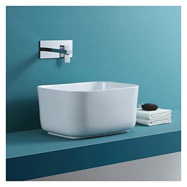 Imagem de Pias de banheiro pia de banheiro branco filete de pia profunda design de bacia de cerâmica pia de arte bacia acima do balcão Pia de banheiro para pia de vaso de armário de vaidade de banheiro (tamanho: G)