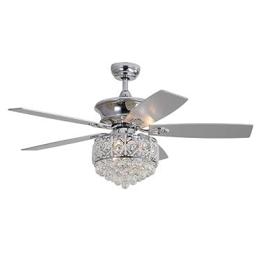 Imagem de Ventiladores de teto de cristal de 52 polegadas com luzes Ventilador de teto moderno de 3 luzes com lâminas de madeira de acabamento duplo Ventilador de lustre com velocidade ajustável com c