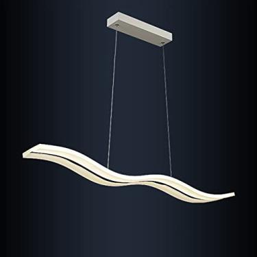 Imagem de Lustre moderno de acrílico com pingente, luminária pendente ajustável linear LED em formato de onda para mesa de jantar, cozinha e escritório (tamanho: 98 x 11,5 cm, 38 W, cor: branco natura