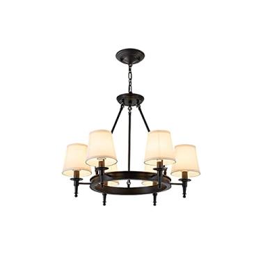 Imagem de Lustre de 3/6/8/10 luzes com abajur de tecido moderno, simples, pendente de ferro, luz suspensa de metal para quarto, cozinha, garagem, sala de estar, sala de jantar (cor: preto, tamanho: 6