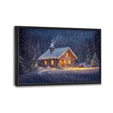 Imagem de Arte de parede de inverno Cabana nevada imagens de floresta decoração de parede casa de fazenda impressão em tela rústica pintura emoldurada grande arte decoração de casa para férias sala de estar