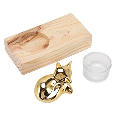 Imagem de Castiçal nórdico para decoração, madeira, cerâmica, vidro, multiuso, para casa, escritório, quarto, meditação, festa, presente, nogueira, vidro, cerâmica 272g