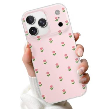 Imagem de SZXYCZL Capa de telefone compatível com iPhone 17 Pro, linda estampa floral de tulipa simples para mulheres, estética kawaii, fina, macia PC + capa transparente TPU - rosa