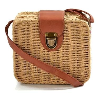 Imagem de Bolsa de Palha Sintética Quadrada Feminina Moda Praia - Palha
