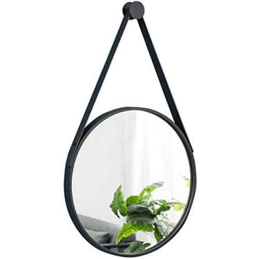 Imagem de Espelho de maquiagem redondo para pendurar espelho decorativo de parede | Espelho circular para banheiro montado na parede espelho de maquiagem e espelho de barbear | Moldura de metal preto