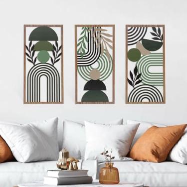 Imagem de Conjunto de 3 arte de parede boêmio verde, decoração de parede minimalista, decoração de divisória decorativa elegante para sala de estar, quarto, escritório, decoração de quarto boêmio botânico