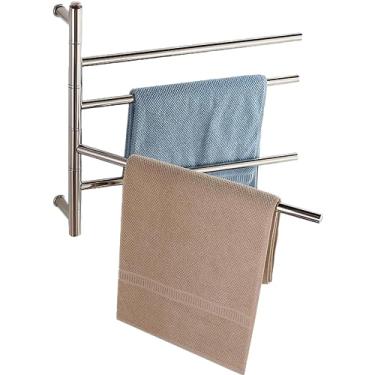 Imagem de Aquecedor de toalhas e escorredor, aquecedor de toalhas aquecido, aquecedor de toalhas elétrico de 3 a 4 barras, com fio rígido e plug-in opcional, prateado (com fio, 4 barras)