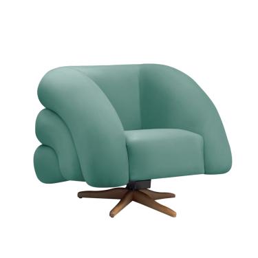 Imagem de Poltrona Giratória Orgânica com Balanço Tana Bouclê Azul Turquesa E03 - D'Rossi