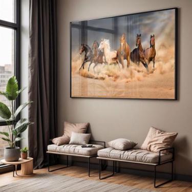 Imagem de Quadro com Moldura e Acrilico Cristal Vidro Sala Quarto Cavalos Corren