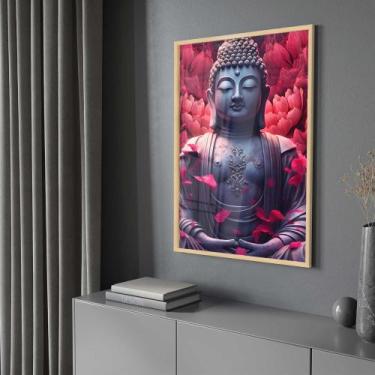 Imagem de Quadro Decorativo com Moldura e Acrilico Cristal Vidro Buda Pedra Peta