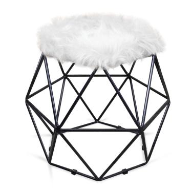 Imagem de Puff Aramado Hexágono Decorativo Industrial Preto com Pelúcia Branco D03 - D'Rossi