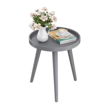 Imagem de Mesa lateral Apicizon, redonda, cinza, 38 cm x 45 cm, bandeja