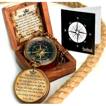 Imagem de Bússola TA dizayn para meu filho com caixa de madeira de 5 cm