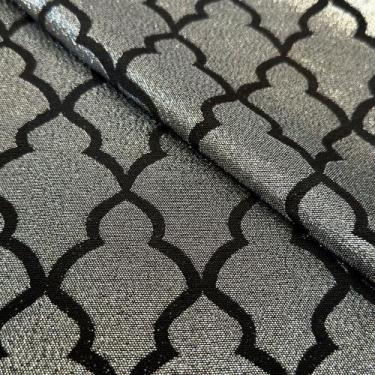 Imagem de Tecido Jacquard Lurex Preto e Prata Geométrico - 2,80m de Largura - Ja