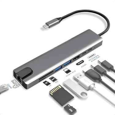 Imagem de Adaptador Hub 8 em 1 USB-C HDMI 4K VGA RJ45 SD/TF 2 USB 3.0 PD 100W Para MacBook, Windows, Chromebook, Notebook, Tablet e Celular - Conversor Multiportas USB-C para HDMI/VGA/Ethernet