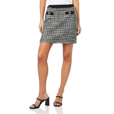 Imagem de GUESS Saia feminina Yvonne Mix Denim Tweed, Boucle preto e branco, G