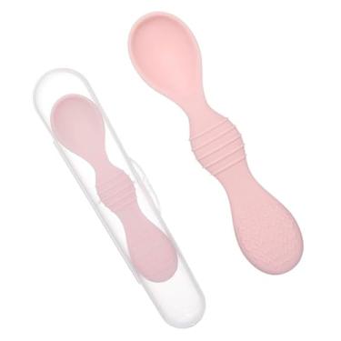 Imagem de Naroote Colher de Treinamento para Bebês, Colher de Silicone para Dentição, Alimentação Automática, Segura para Crianças Pequenas, Almoço (Róseo)