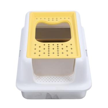 Imagem de Acouto Caixa de Areia para Gatos de Aço Inoxidável Fechada - Design de Entrada Superior Lateral Com Alto Vazamento para Gatos Grandes Com Tampa Fácil (Branco e Amarelo)