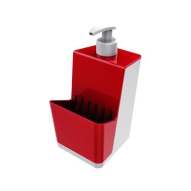 Imagem de Porta Detergente Vermelho E Branco Dispenser 500ml Com Suporte Para Es