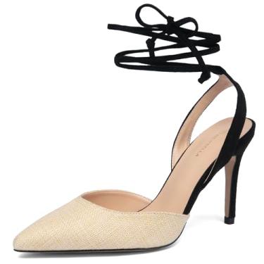 Imagem de NEWBELLA Sandálias femininas de salto agulha com tiras – bico fino fechado com cadarço e salto alto frente única para casamentos, festas, ocasiões elegantes, Damasco, 39