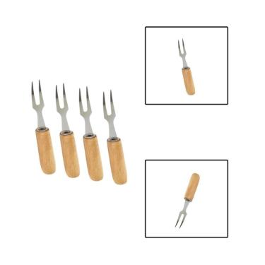 Imagem de Kit Garfinhos Inox Cabo Madeira Petiscos Fondue 4 Peças